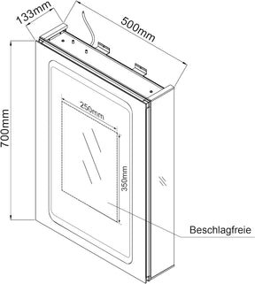 SIRHONA Armoire de salle de bain LED avec éclairage 50 × 70 cm En aluminium anti-buée Charnière sans fil Avec miroir et prise IP44 Waterciht - SIRHONA