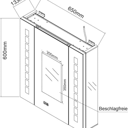 SIRHONA Armoire miroir 60 × 65 cm avec éclairage et prise de courant anti-buée LED avec écran tactile en aluminium - SIRHONA