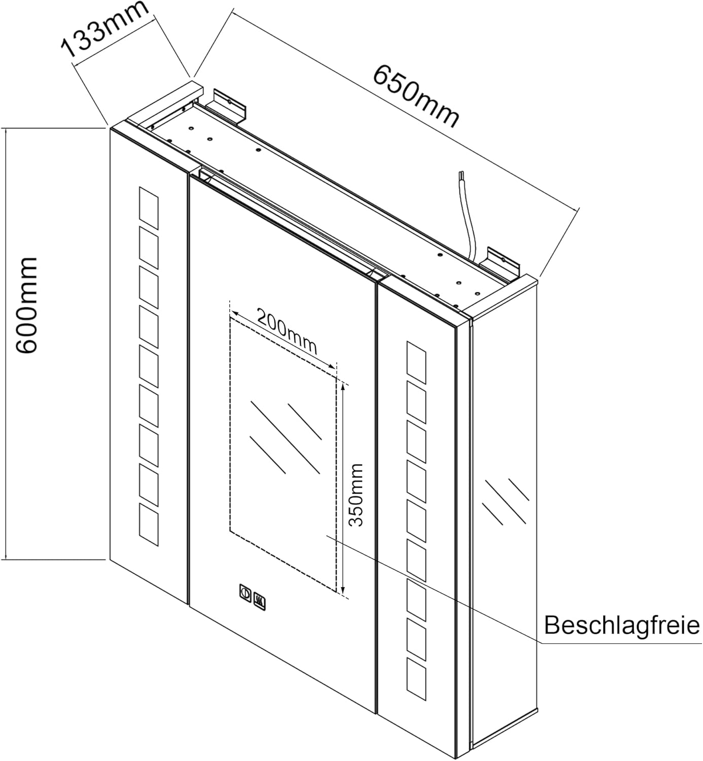 SIRHONA Armoire miroir 60 × 65 cm avec éclairage et prise de courant anti-buée LED avec écran tactile en aluminium - SIRHONA