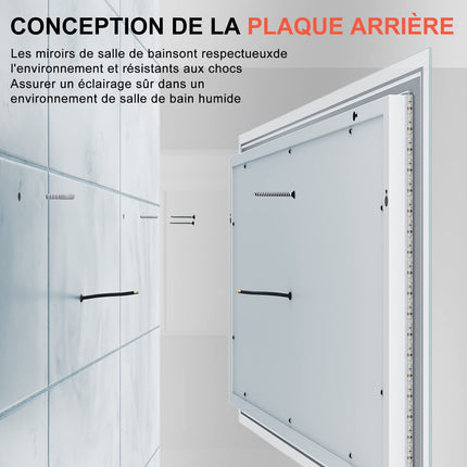 SIRHONA Miroir LED Salle de Bain avec éclairage, Miroir Lumineux Salle de Bain Anti-buée,100x60cm - SIRHONA