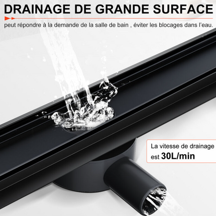 SIRHONA Caniveau Douche Noir Italienne 60~90cm à carreler, Siphon de Sol Douche Modèle 2 en 1, Acier Inoxydable - SIRHONA