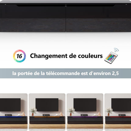 SIRHONA Tableau TV avec éclairage LED Suspendu Noir Brillant 140x35x30 cm - SIRHONA