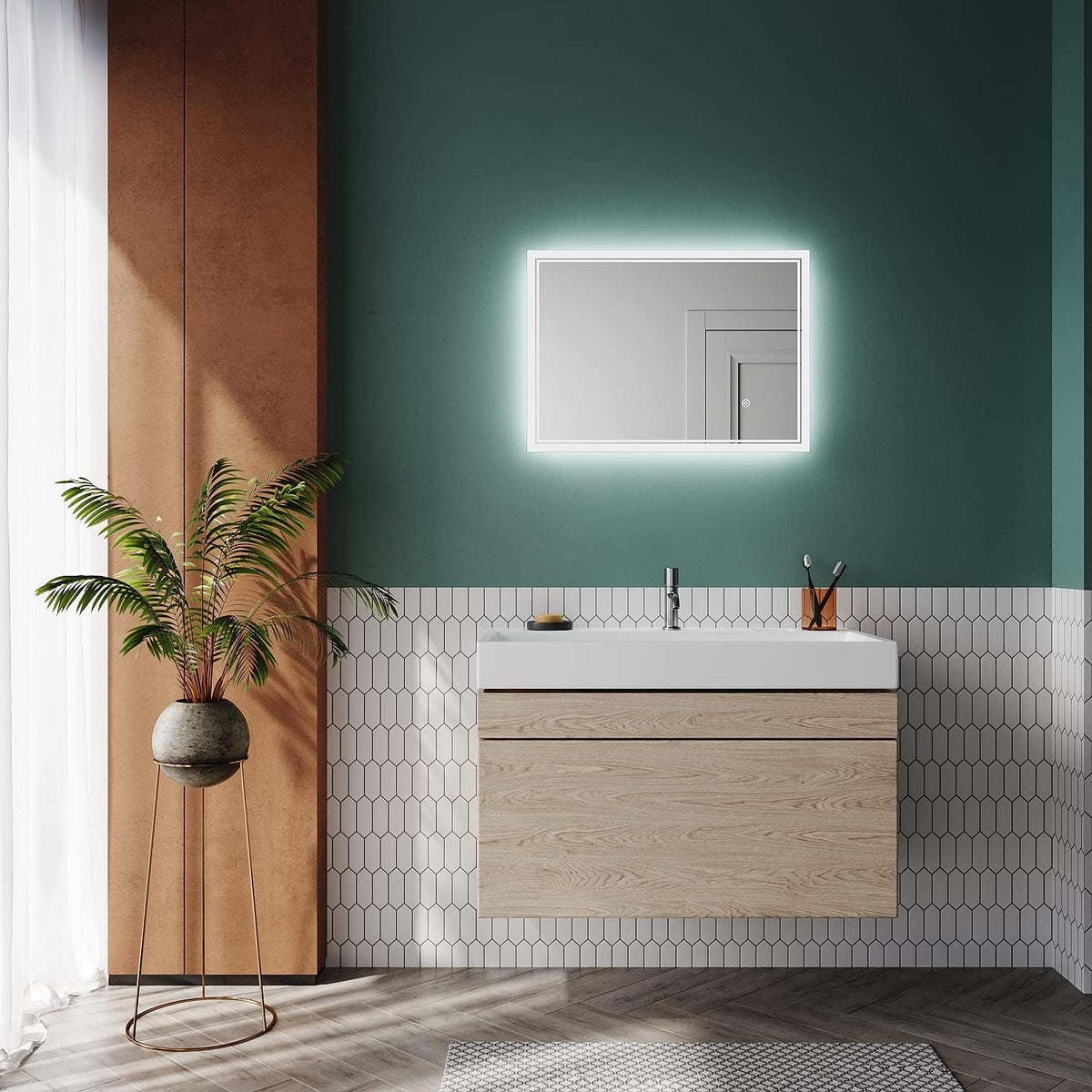 SIRHONA miroir de salle de bain 70x50cm avec éclairage antibuée miroir de salle de bain LED avec interrupteur mural - SIRHONA