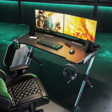 SIRHONA Bureau Gaming Table Ergonomique de Jeu Bureau d'ordinateur PC Gaming Table en Fibre - SIRHONA