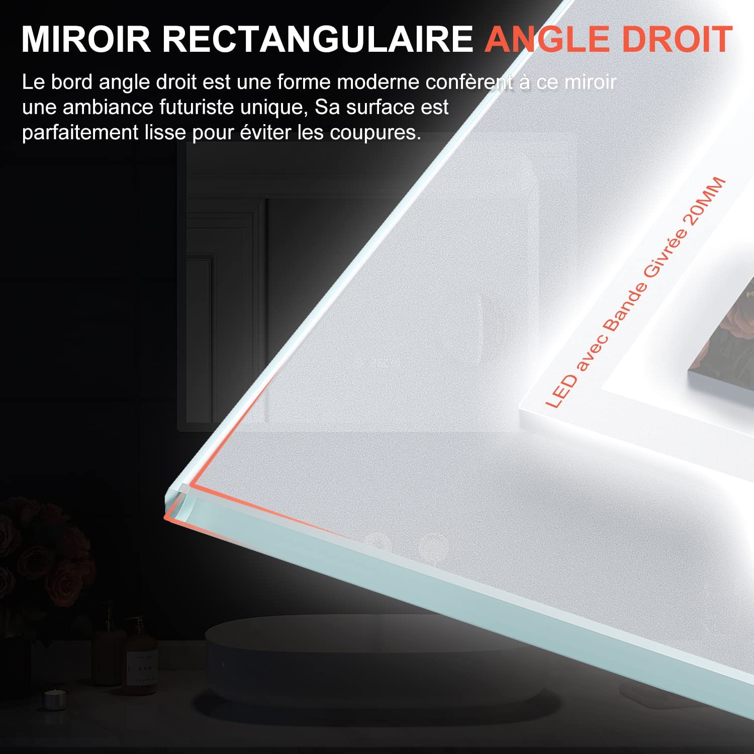 SIRHONA Miroir LED Salle de Bain avec éclairage, Miroir Lumineux Salle de Bain Anti-buée,100x60cm - SIRHONA