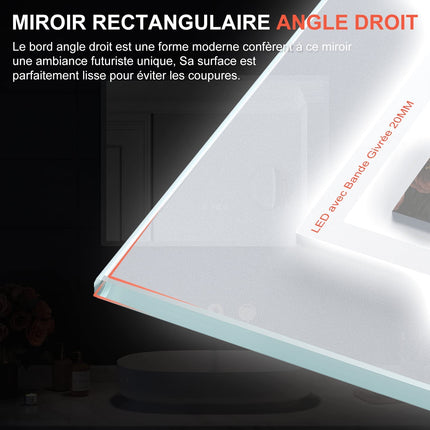 SIRHONA 3X loupe Miroir LED Salle de Bain avec éclairage, Miroir avec Horloge Numérique, Miroir Lumineux Salle de Bain Anti-Buée, 100x60cm - SIRHONA