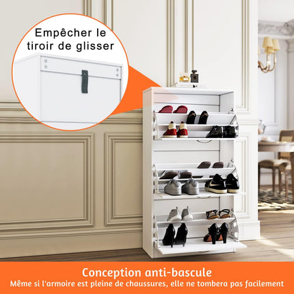 SIRHONA Armoire à Chaussures Blanc avec Coussin de Siège，Meuble à Chaussures Entrée - SIRHONA