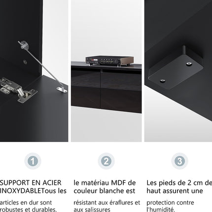 SIRHONA Meuble TV éclairage LED 16 couleurs réglables, plateau TV brillant - SIRHONA