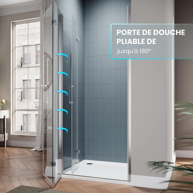 SIRHONA Porte de douche Coulissante 76/80/90x195cm Porte de douche Pivotante en Verre Transparent 6mm Securit - SIRHONA