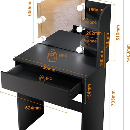SIRHONA Coiffeuse avec Miroir, Coiffeuse de Bureau en Bois Massif, Montage Facile, Style Moderne - SIRHONA