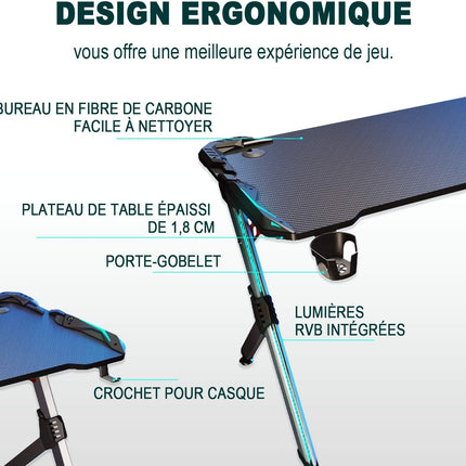 SIRHONA Bureau Gaming Table Ergonomique de Jeu Bureau d'ordinateur PC Gaming Table en Fibre - SIRHONA