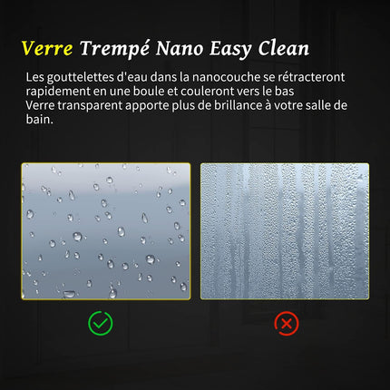 SIRHONA Paroi de Douche Noir 120x200cm, Walk-in Panneau Fixe Noir, Porte de Douche avec Verre Trempé de Sécurité Nano 8 mm, Verre Facile à Nettoyer - SIRHONA