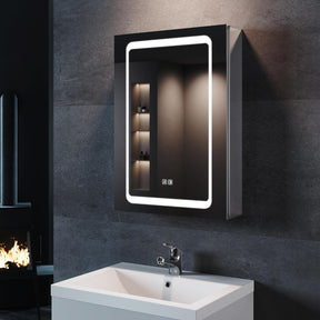 SIRHONA Armoire de salle de bain LED avec éclairage 50 × 70 cm En aluminium anti-buée Charnière sans fil Avec miroir et prise IP44 Waterciht - SIRHONA