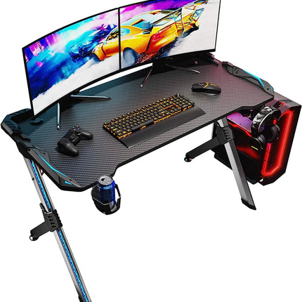 SIRHONA Bureau Gaming Table Ergonomique de Jeu Bureau d'ordinateur PC Gaming Table en Fibre - SIRHONA