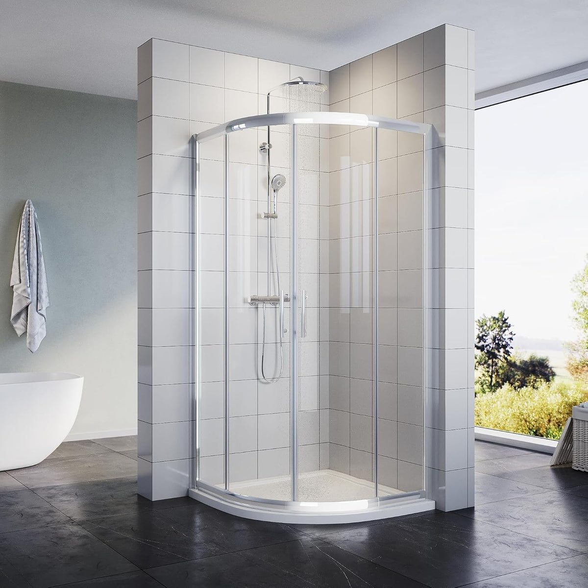 Cabine de douche Paroi de douche ronde Porte coulissante ESG Porte en verre 80/90/100cm Hauteur 185cm /195cm - SIRHONA