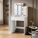 Coiffeuse Avec Miroir LED Et Rangement - 4 Tiroirs + 3 étagères, Blanc, 80x40x137 Cm - 4