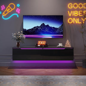 SIRHONA Meuble TV éclairage LED 16 couleurs réglables, plateau TV brillant - SIRHONA