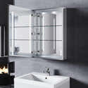 Armoire Salle De Bain Avec Miroir LED - 3 Couleurs Lumière, Intensité Variable - 50x70 Cm Blanc, 2 étagères Verre - Gain De Place Mural - 4
