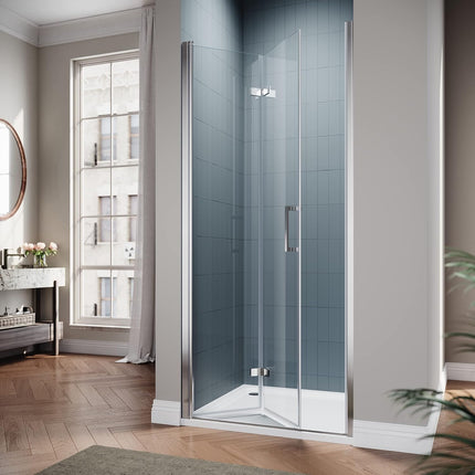 SIRHONA Porte de douche Coulissante 76/80/90x195cm Porte de douche Pivotante en Verre Transparent 6mm Securit - SIRHONA