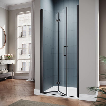 SIRHONA Porte de douche Noir Coulissante 76/80/90 x195cm Porte de douche Pivotante en Verre Transparent 6mm Securit - SIRHONA