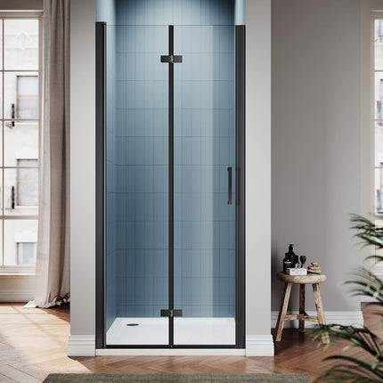 SIRHONA Porte de douche Noir Coulissante 76/80/90 x195cm Porte de douche Pivotante en Verre Transparent 6mm Securit - SIRHONA