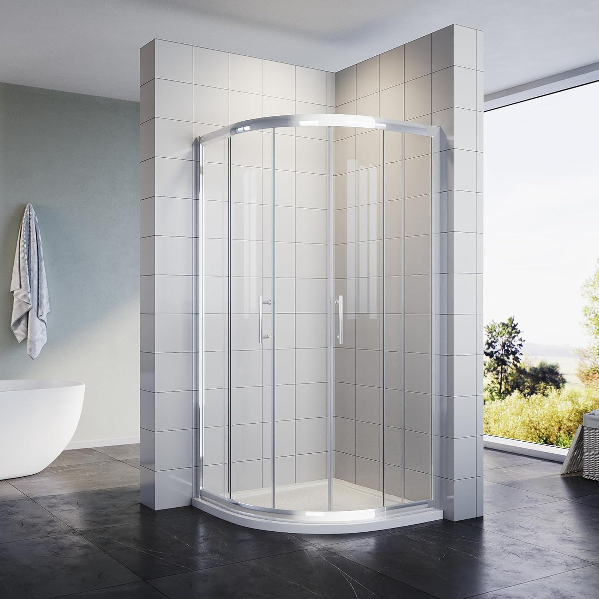 Cabine de douche Paroi de douche ronde Porte coulissante ESG Porte en verre 80/90/100cm Hauteur 185cm /195cm - SIRHONA