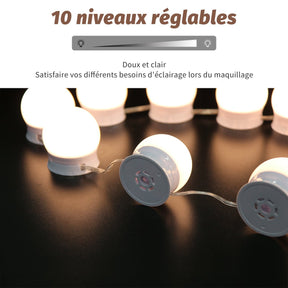 SIRHONA Miroir de courtoisie hollywoodien avec 10 ampoules LED à interrupteur dimmable USB blanc Miroir de courtoisie hollywoodien pour la chambre à coucher - SIRHONA