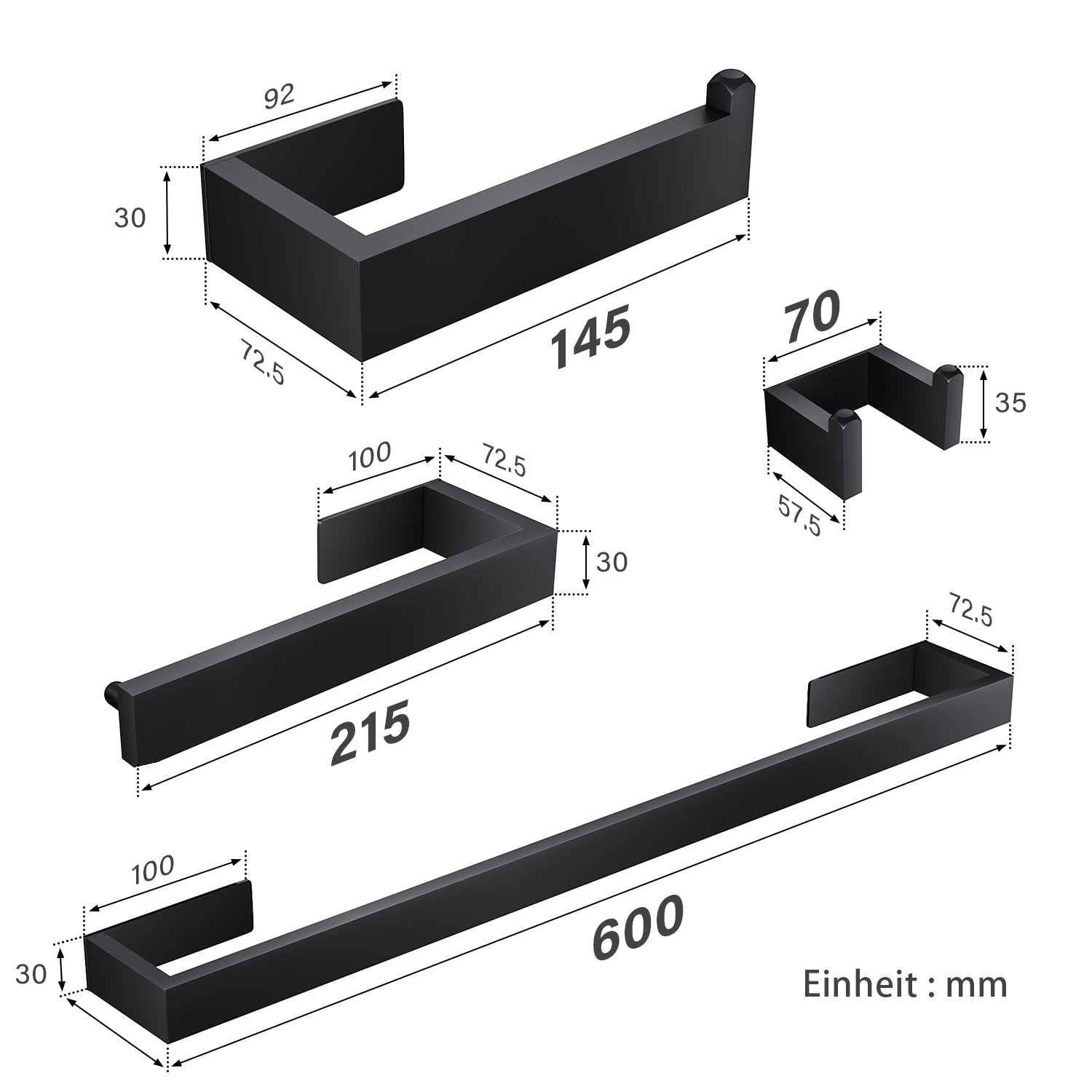 SIRHONA 4 Pièces Porte-Serviettes Ensemble de Salle de Bains SUS304  60 CM Long Barre Anneaux porte-serviettes montage mural, Couleur Noir Mat - SIRHONA