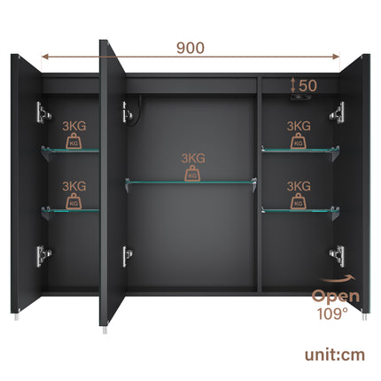 SIRHONA Armoire de Toilette Miroir, Armoire Murale avec Éclairage LED et Prises de Courant,  90 x 65 x 13cm - SIRHONA