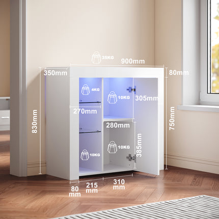 Buffet, armoire de cuisine avec éclairage LED (12 couleurs réglables) blanc  90 x 35 x 83 cm - SIRHONA