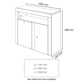 Commode Sideboard avec éclairage LED brillant Meuble de  Armoire de salon, blanc