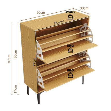 SIRHONA Meuble à chaussures 6 compartiments Commode à chaussures peu encombrante Meubles couleur bois 80x30x95 cm - SIRHONA