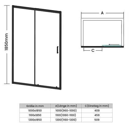 Portes de douche Porte coulissante avec cadre en aluminium, taille 100/110/120cm hauter 185cm noir