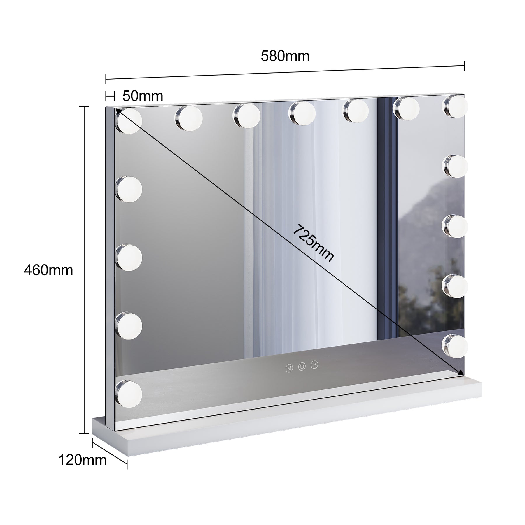 SIRHONA Armoire à Miroir LED Maquillage Lumineux Miroir Maquillage Hollywood avec15 Ampoules 3 Couleurs Lumières Ajustables 58x45.5 cm - SIRHONA