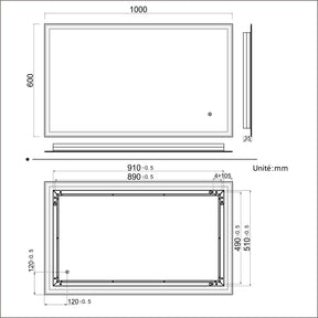 SIRHONA Miroir led Miroir de salle de bains avec éclairage LED Miroir Cosmétiques Mural Lumière Illumination avec Commande par Effleurement 100x60 CM - SIRHONA