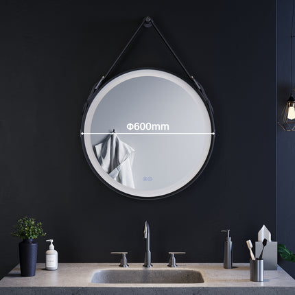 Miroir de salle de bain rond avec éclairage LED Miroir mural 60 cm - SIRHONA