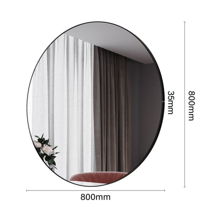 SIRHONA Miroir de maquillage avec cadre noir 800 x 800 x 35 mm, miroir rond mural - SIRHONA