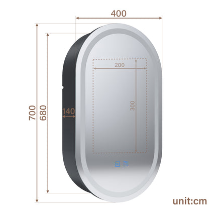 SIRHONA Armoire de Toilette Miroir, Armoire Murale avec Éclairage LED et Prises de Courant,Trois Températures de Couleur Réglables, 40 x 70 x 14cm - SIRHONA