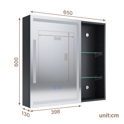 SIRHONA Armoire de Toilette Miroir, Armoire Murale avec Éclairage LED et Prises de Courant, 65 x 60 x 13cm - SIRHONA