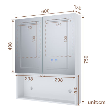 SIRHONA Armoire de Toilette Miroir, Armoire Murale avec Éclairage LED et Prises de Courant, Interrupteurs à Commande Tactile, Dimmable 60 x 75 x 13cm - SIRHONA