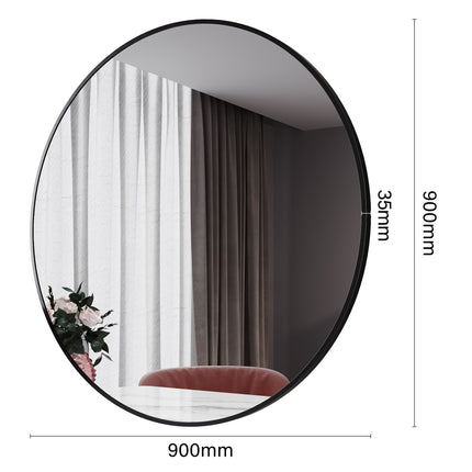 SIRHONA Miroir de maquillage avec cadre noir 900 x 900 x 35 mm, miroir rond mural - SIRHONA