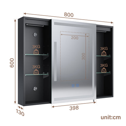 SIRHONA Armoire de Toilette Miroir, Armoire Murale avec Éclairage LED et Prises de Courant, Interrupteurs à Commande Tactile,  80 x 60 x 13cm - SIRHONA