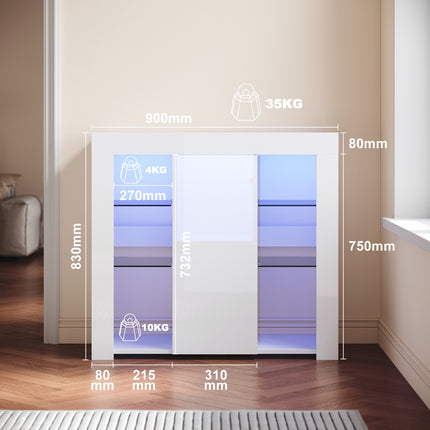 Buffet, armoire de cuisine avec éclairage LED (12 couleurs réglables) blanc  90 x 35 x 83 cm - SIRHONA