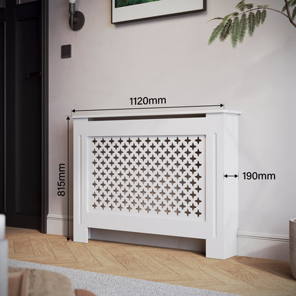 SIRHONA Habillage de radiateur en bois Grille croisée 112x19x81.5cm Blanc - SIRHONA