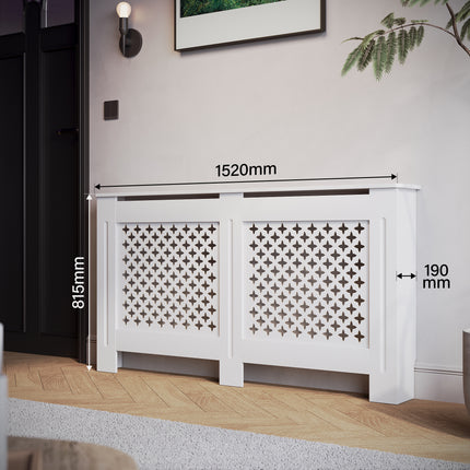 SIRHONA Habillage de radiateur Bois Grille croisée 152x19x81.5cm Blanc - SIRHONA
