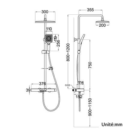 SIRHONA Colonne de Douche Thermostatique, Laiton Chromé Colonne de Douche Tube Rond - SIRHONA