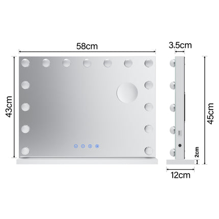 SIRHONA Miroir Mural Miroir Maquillage 58x43cm  LED Mirror Hollywood 3 couleurs - SIRHONA