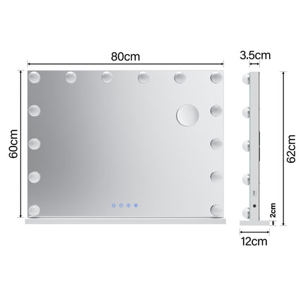 SIRHONA Miroir Mural Miroir Maquillage 80x60cm avec  3 couleurs luminosité réglable miroir grossissant 10X - SIRHONA