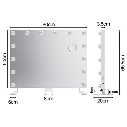 SIRHONA Miroir Maquillage 80x60cm avec 14 ampoules LED Miroir Hollywood 3 couleurs luminosité - SIRHONA