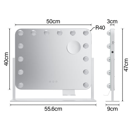 SIRHONA Miroir rotatif à 360° 50x40cm avec 14 ampoules LED Miroir Hollywood 3 couleurs luminosité réglable - SIRHONA